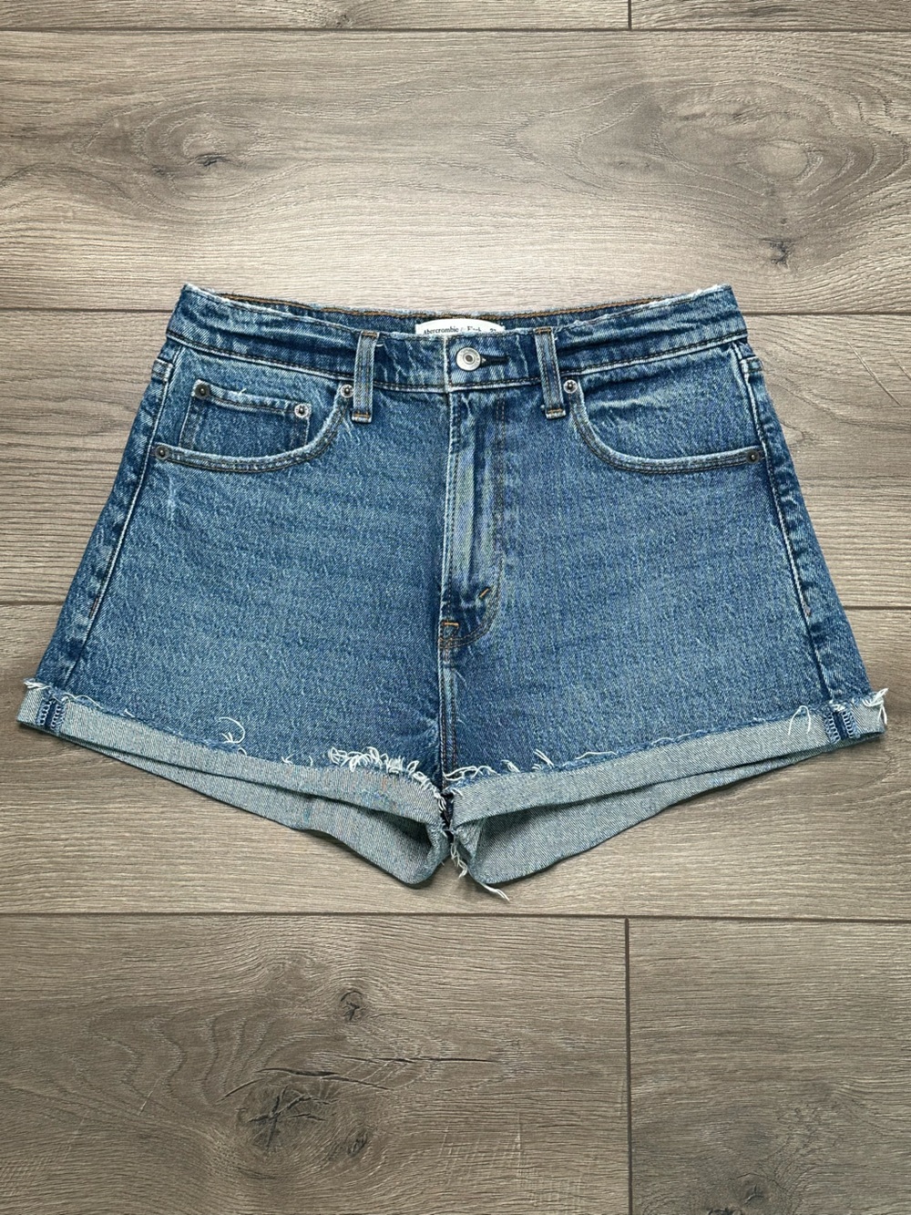 Abercrombie & Fitch The Mom High Rise Stretch Blue‎ Jean Shorts Size 27